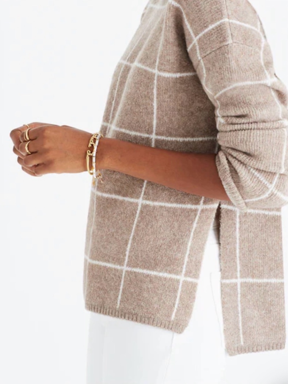 Madewell Heather Driftwood Windowpane Turtleneck Sweater